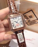Replica Cartier Panthere Leather Strap Watch For Men White Roman Dial